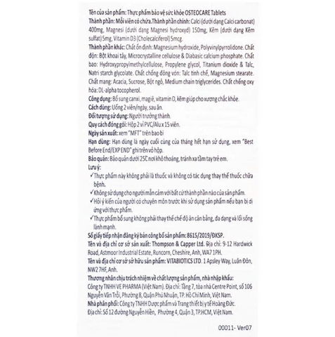 Vitabiotics Osteocare Calcium Magnesium Vitamin D Zinc 30tables