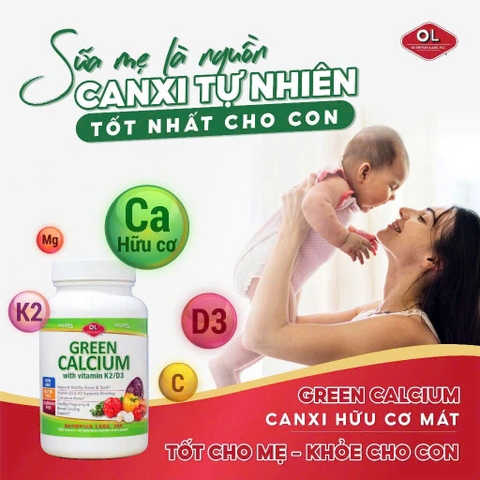 Bổ sung canxi hữu cơ cho cơ thể Olympian Labs Green Calcium with Vitamin K2/D3 hộp 100 viên