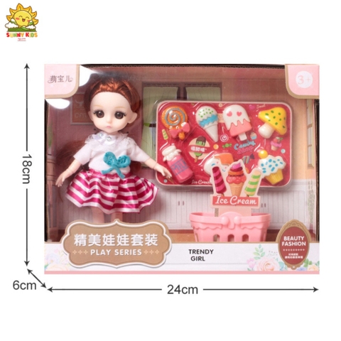 Hộp Quà Tặng Búp Bê Cho Bé Gái, 24x18x6cm, Mắt 3D Sinh Động, 13 Khớp Cử Động Linh Hoạt, Vật Liệu Cao Cấp - Sunny Kids