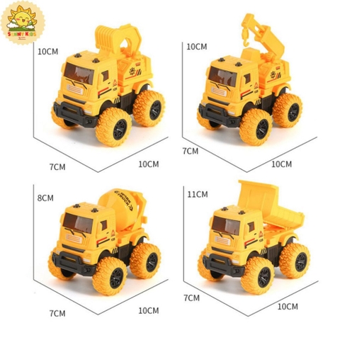 Xe ô tô đồ chơi chạy đà 1 cầu, chất nhựa tốt, an toàn, kích thước vừa tay 10x10cm, bánh cao su chống trượt - Sunny Kids