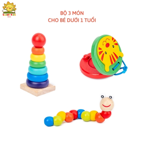 Combo Đồ Chơi Gỗ 7 Món, Bộ Đồ Chơi Gỗ Thông Minh Giúp Phát Triển Kỹ Năng Cho Bé, Chất Gỗ Tự Nhiên An Toàn - Sunny Kids
