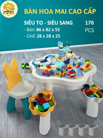 Bộ Bàn xếp hình Hoa Mai, kích thước siêu lớn, chắc chắn, đa năng, siêu đẹp, Đồ chơi khối lắp ráp thông minh - Sunny Kids