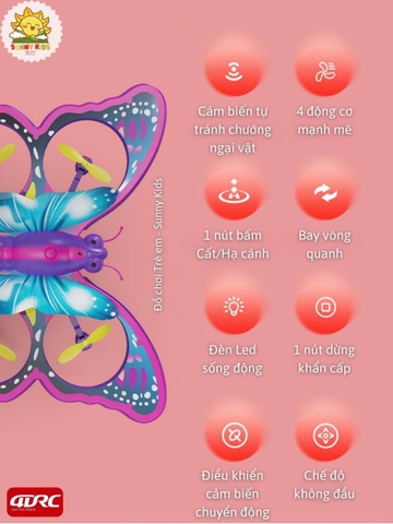 Drone 4DRC V40, Đồ Chơi Cho Bé Gái Hình Dáng Butterfly, Kích Thước Lớn, Điều Khiển Cảm Biến Chuyển Động - Sunny Kids