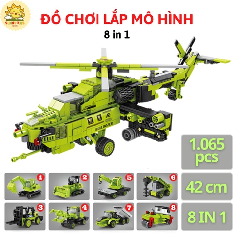 Bộ Đồ chơi lắp ráp Mô hình, 8 IN 1, kích thước lớn 42cm, 1065 hạt, nhựa ABS rất chắc chắn, đồ chơi sáng tạo - Sunny Kids