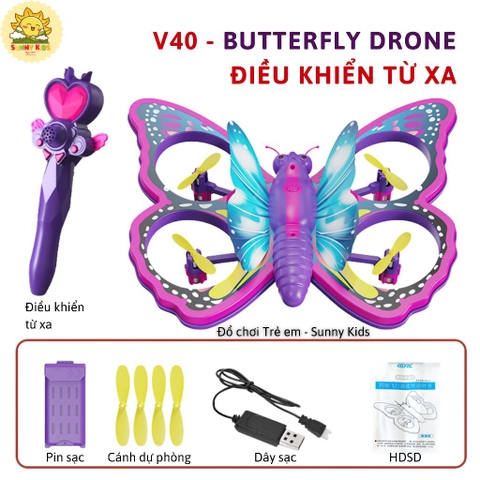 Drone Butterfly 4DRC-V40 Điều Khiển Từ Xa, Tự Tránh Vật Cản, Máy Bay Đồ Chơi Cho Bé Gái, Thiết Kế Đẹp Mắt - Sunny Kids