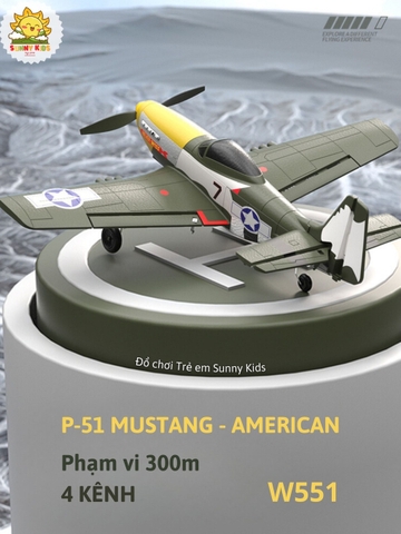 (4 KÊNH) Máy bay Điều khiển từ xa chuyên nghiệp P-51 MUSTANG W511, phạm vi 300m, 3 chế độ bay, tự cân bằng - Sunny Kids