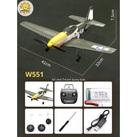 (4 KÊNH) Máy bay Điều khiển từ xa chuyên nghiệp P-51 MUSTANG W511, phạm vi 300m, 3 chế độ bay, tự cân bằng - Sunny Kids