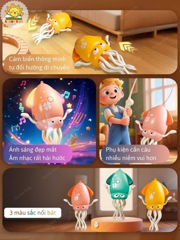 Đồ Chơi Con Mực Khiêu Vũ Thông Minh, Cảm Biến Tránh Vật Cản, Đèn LED Và Nhạc Vui Nhộn, Pin Sạc Type-C – Sunny Kids