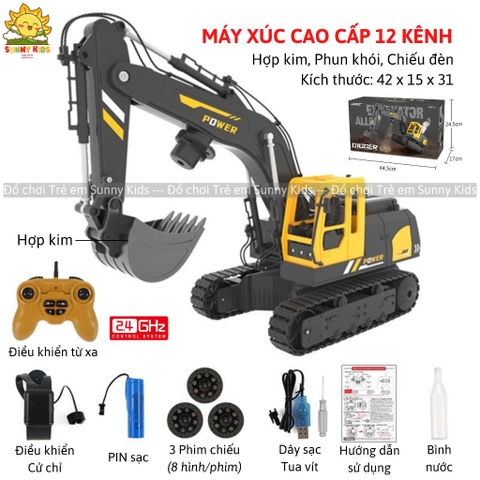 Máy xúc Điều khiển từ xa Cao cấp JJRC Q119, 12 Kênh, Dài 42cm, Phun Khói, Chiếu Hình, Điều khiển cử chỉ - Sunny Kids