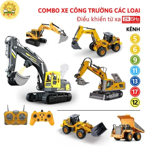 Bộ Đồ Chơi 3 Xe Công Trường Điều Khiển Từ Xa Cao Cấp, Gồm Xe Máy Xúc - Xe Ben - Máy Ủi Nhiều Chức Năng – Sunny Kids