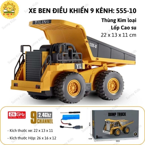 Xe Ben Điều khiển Từ Xa 9 Kênh, 1:20, Nâng Hạ Thùng Hàng Hợp Kim, Âm Thanh Thực Tế, Đèn Chiếu, PIN Sạc - Sunny Kids
