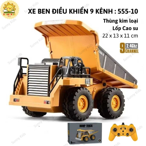 Xe Ben Điều khiển Từ Xa 9 Kênh, 1:20, Nâng Hạ Thùng Hàng Hợp Kim, Âm Thanh Thực Tế, Đèn Chiếu, PIN Sạc - Sunny Kids