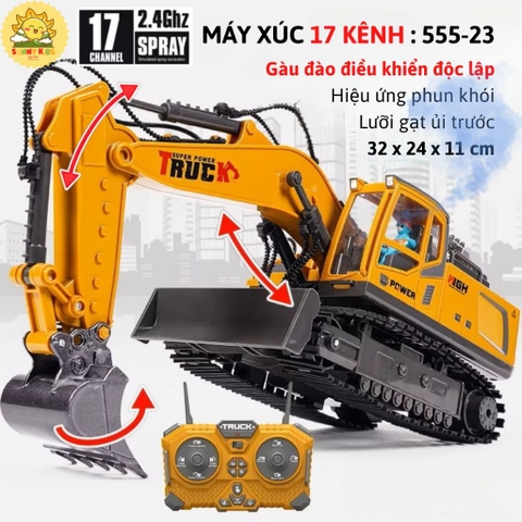 17 KÊNH | Máy Xúc Điều Khiển Từ Xa 555-23 | Điều Khiển Riêng Biệt Từng Đoạn Tay Đào Và Gàu Đào
