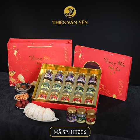 Hộp Quà Tặng 15 Hũ - Mix 3 Vị 9G ( 5ĐT, 5ĐP, 5SF) - Đỏ Hoa Sen - Thiên Vân Yến