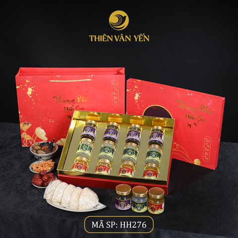 Hộp Quà Tặng 12 Hũ - Mix 3 Vị 9G (4ĐT, 4ĐP, 4SF) - Đỏ Hoa Sen - Thiên Vân Yến