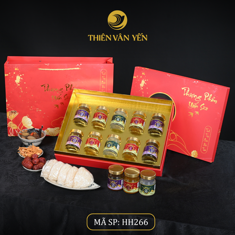 Hộp quà tặng 10 hũ - Mix 3 vị 9g (4ĐT, 2ĐP, 4SF) - Đỏ Hoa Sen - Thiên Vân Yến