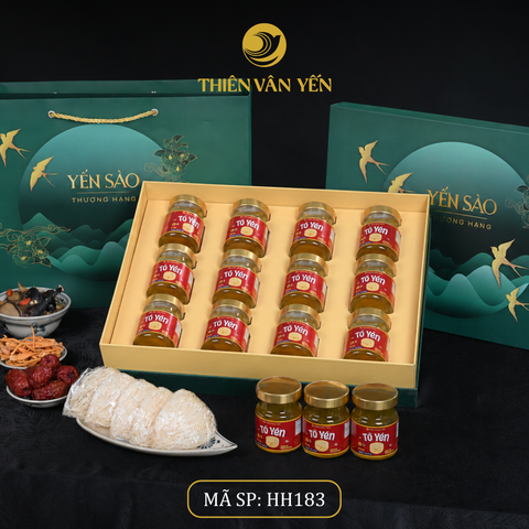 Hộp quà tặng 12 hũ - Thiên Vân Yến - Tổ yến chưng đông trùng 1g - Xanh