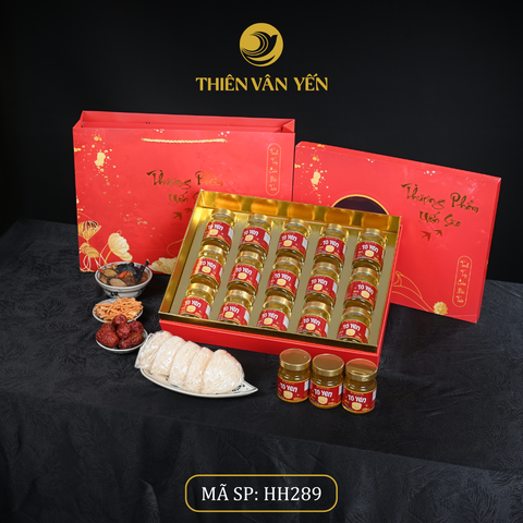 Hộp quà tặng 15 hũ - Tổ yến chưng đông trùng 1G/ 3G/ 9G - Đỏ Hoa Sen - Thiên Vân Yến