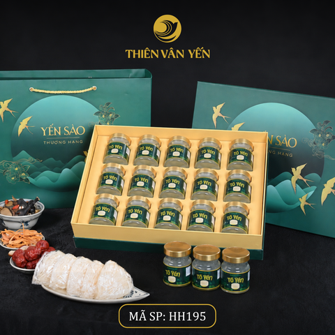 Hộp quà tặng 15 hũ - Thiên Vân Yến - Tổ yến chưng đường phèn 1g - Xanh