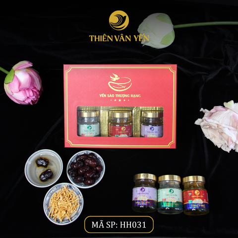 Hộp Quà Tặng 6 Hũ - MIX 3 vị 3g (Đường Phèn, Đông Trùng, Saffron) - Thiên Vân Yến