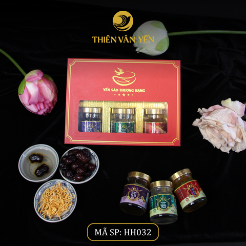 Hộp Quà Tặng 6 Hũ - MIX 3 vị 9g (Đường Phèn, Đông Trùng, Saffron) - Thiên Vân Yến