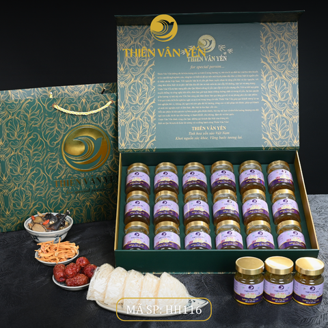 Hộp quà tặng 18 hũ - Tổ yến chưng Saffron Tía Tô Đất 3G/ 9G - Hoàng gia - Thiên Vân Yến