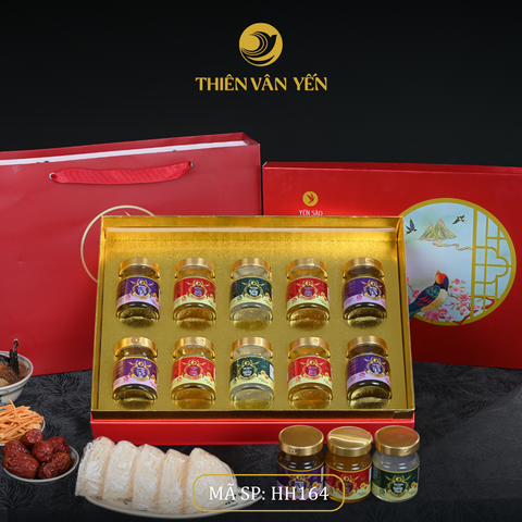 Hộp Quà Tặng 10 Hũ - Mix 3 vị 9G (4ĐT, 2ĐP, 4SF) - Đỏ Thiên Sơn - Thiên Vân Yến