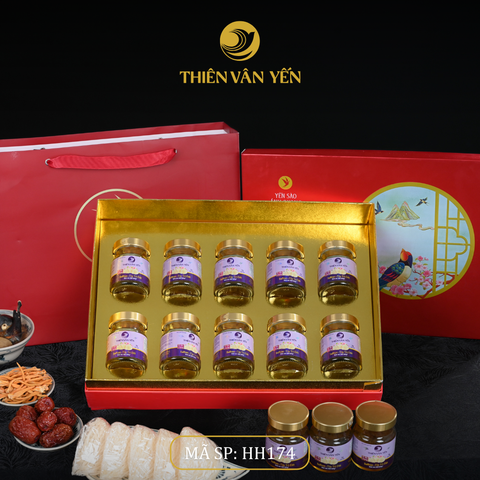 Hộp quà tặng 10 hũ - Tổ yến chưng Saffron Tía Tô Đất 3G/ 9G - Đỏ Thiên Sơn - Thiên Vân Yến