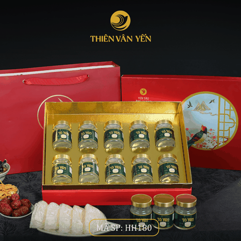 Hộp quà tặng 10 hũ - Tổ yến chưng đường phèn 1G/ 3G/ 9G - Đỏ Thiên Sơn - Thiên Vân Yến