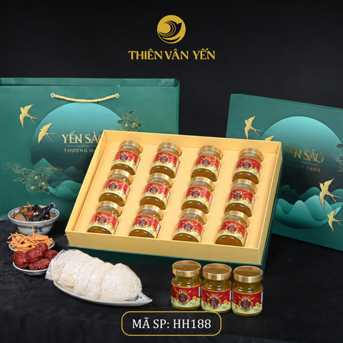 Hộp quà tặng 12 hũ - Thiên Vân Yến - Tổ yến chưng đồng trùng 9g - Xanh