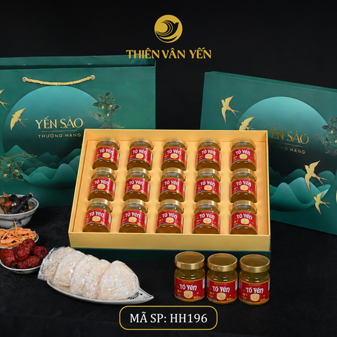 Hộp quà tặng 15 hũ - Thiên Vân Yến - Tổ yến chưng đông trùng 1g - Xanh