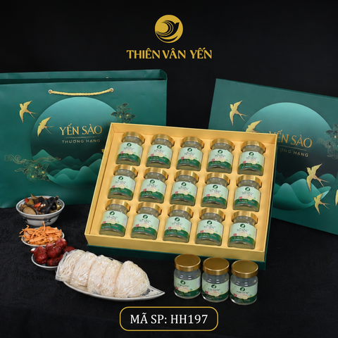 Hộp quà tặng 15 hũ - Thiên Vân Yến - Tổ yến chưng đường phèn 3g - Xanh