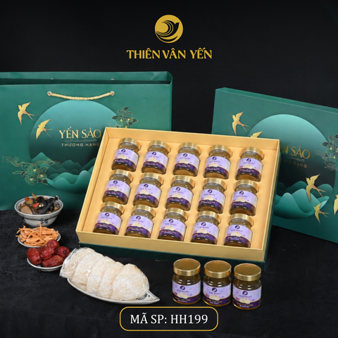 Hộp quà tặng 15 hũ - Thiên Vân Yến - Tổ yến chưng Tía tô đất Saffron 3g - Xanh