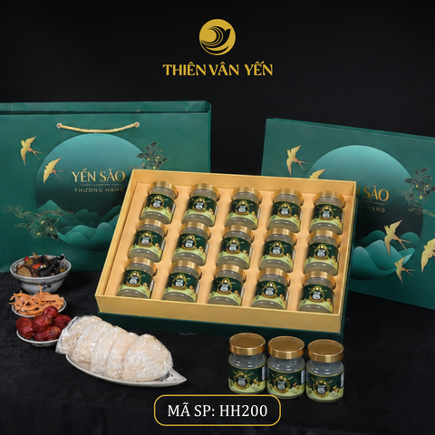 Hộp quà tặng 15 hũ - Thiên Vân Yến - Tổ yến chưng đường phèn 9g - Xanh