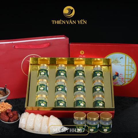 Hộp quà tặng 12 hũ - Tổ yến chưng đường phèn 1G/ 3G/ 9G - Đỏ Thiên Sơn - Thiên Vân Yến