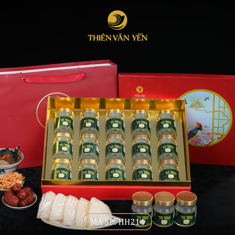 Hộp quà tặng 15 hũ - Tổ yến chưng đường phèn 1G/ 3G/ 9G - Đỏ Thiên Sơn - Thiên Vân Yến