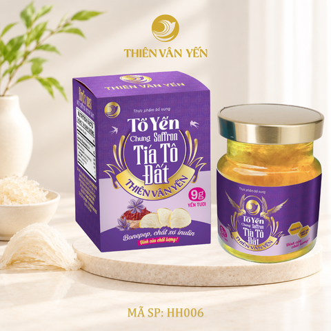 Tổ Yến Chưng Saffron Tía Tô Đất - Yến Tươi 9g - Hộp 1 Hũ - Thiên Vân Yến