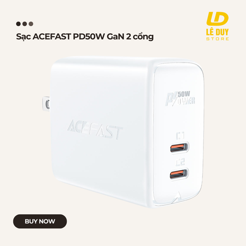 Sạc ACEFAST PD50W GaN 2 cổng