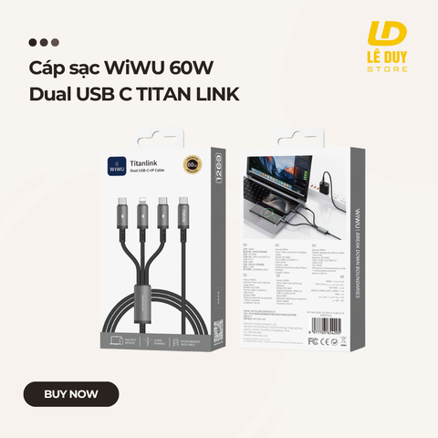 Cáp sạc WiWU 60W Dual USB C TITAN LINK