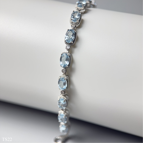 Lắc bạc nữ 925 đính đá Topaz xanh tự nhiên cao cấp