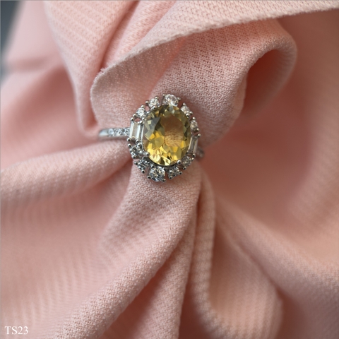 Nhẫn Nữ Bạc 925 Đá Thạch Anh Vàng Viền Đính Đá Zircon