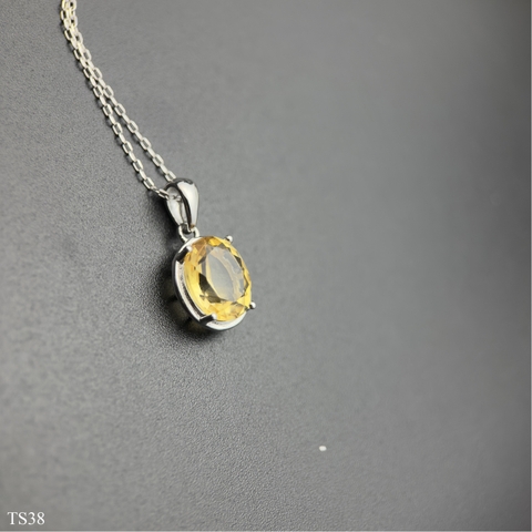 Dây Chuyền Bạc 925 Nữ Đính Đá Citrin Thạch Anh Vàng Tự Nhiên