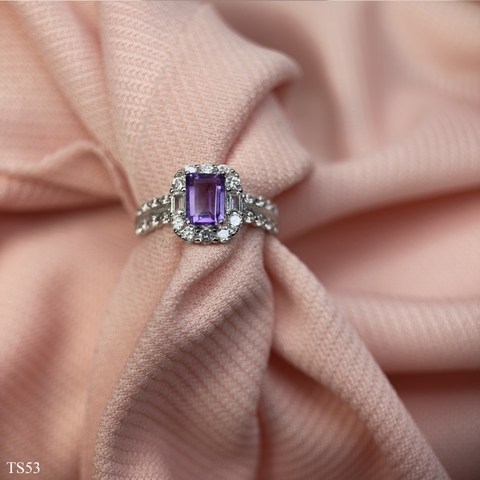 Nhẫn Bạc 925 Đá Thạch Anh Tím Emethisyt Sang Trọng