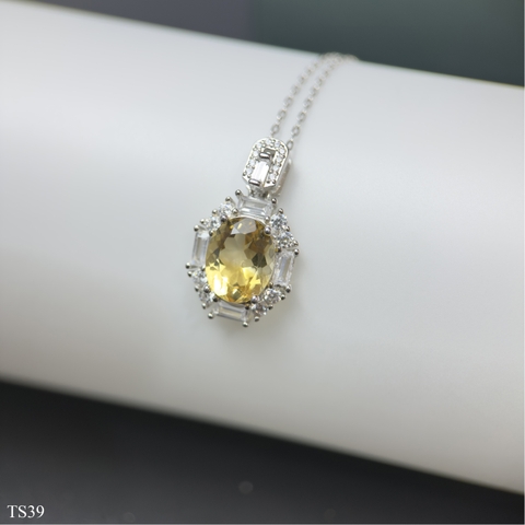 Dây chuyền bạc 925 nữ với đá citrin cắt giác facet