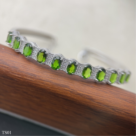 Lắc Bạc Liền Khối Nữ 925 Với Đá Diopside Thiên Nhiên