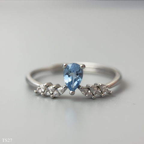 Nhẫn Nữ Topaz Xanh Facet Bạc 925 Giọt Nước