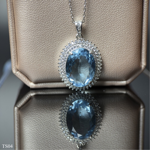 Dây chuyền bạc 925 nữ đính đá Topaz xanh tự nhiên