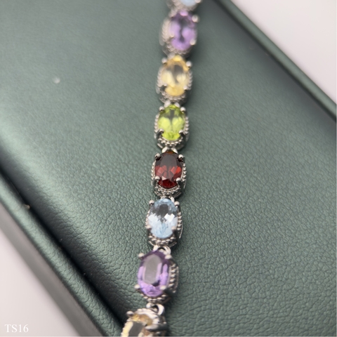 Lắc bạc 925 nữ đính đá tự nhiên topaz, peridot, garnet, thạch anh vàng, thạch anh tím