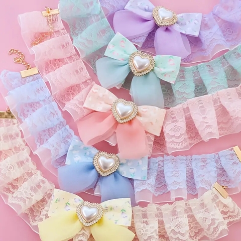 Yếm cổ vải lụa ren đính nơ trái tim