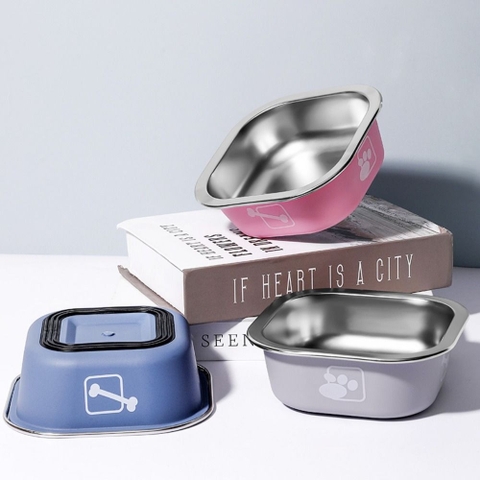 Bát vuông inox in hình bàn chân chống trượt 14cm